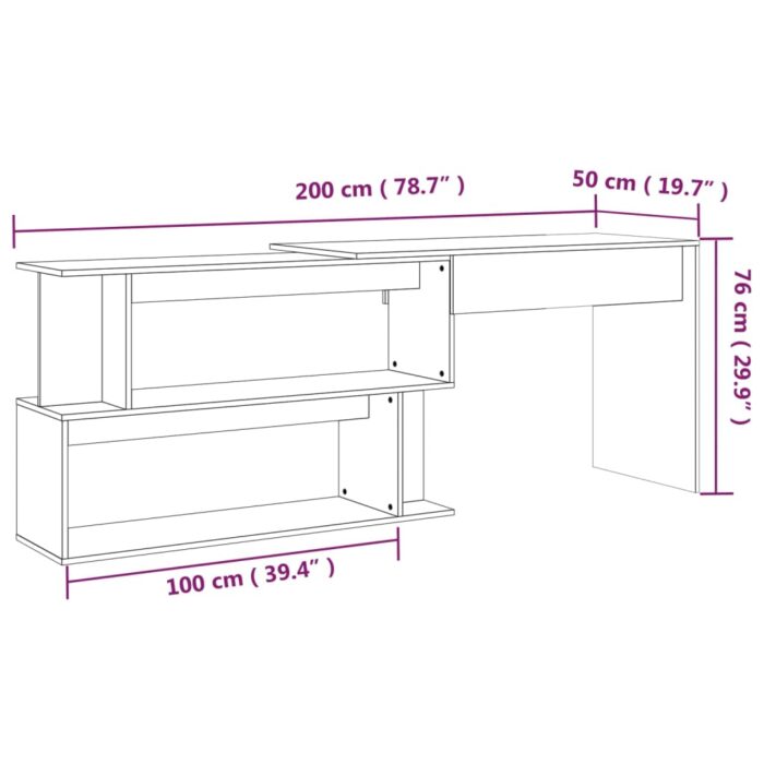 Bureau d'angle Sonoma gris 200x50x76 cm Bois d'ingénierie – Image 7