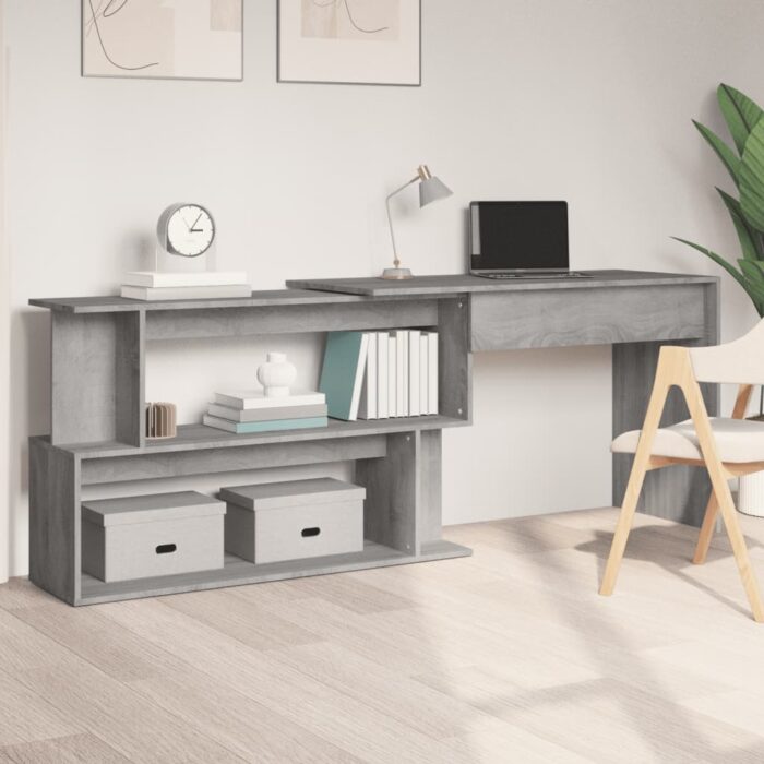 Bureau d'angle Sonoma gris 200x50x76 cm Bois d'ingénierie – Image 1