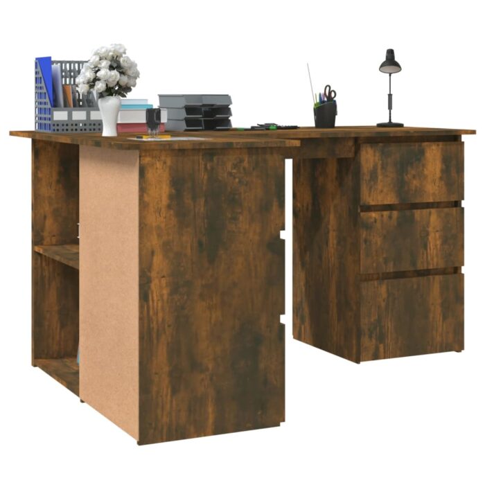 Bureau d'angle Chêne fumé 145x100x76 cm Bois d'ingénierie – Image 2