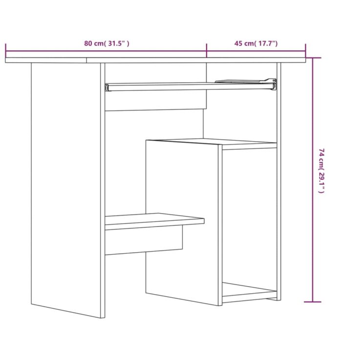 Bureau Chêne fumé 80x45x74 cm Bois d'ingénierie – Image 5