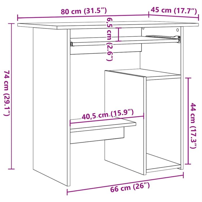 Bureau Chêne fumé 80x45x74 cm Bois d'ingénierie – Image 8