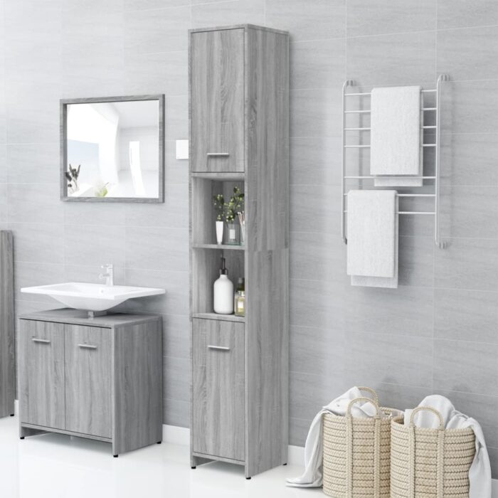 Armoire de bain Sonoma gris 30x30x183,5 cm Bois d'ingénierie – Image 4