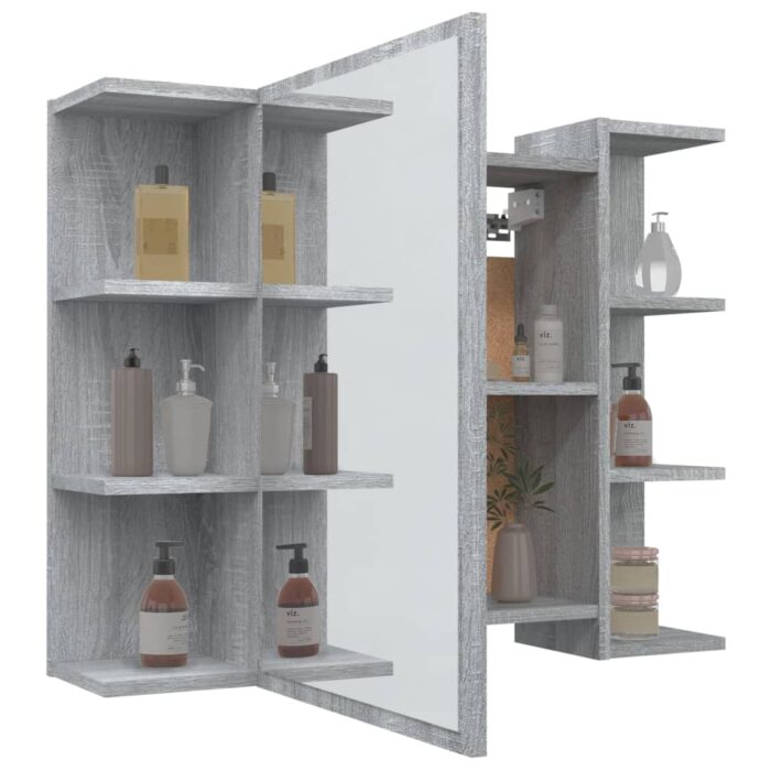 Armoire à miroir de salle de bain Sonoma gris 80x20,5x64cm Bois – Image 2