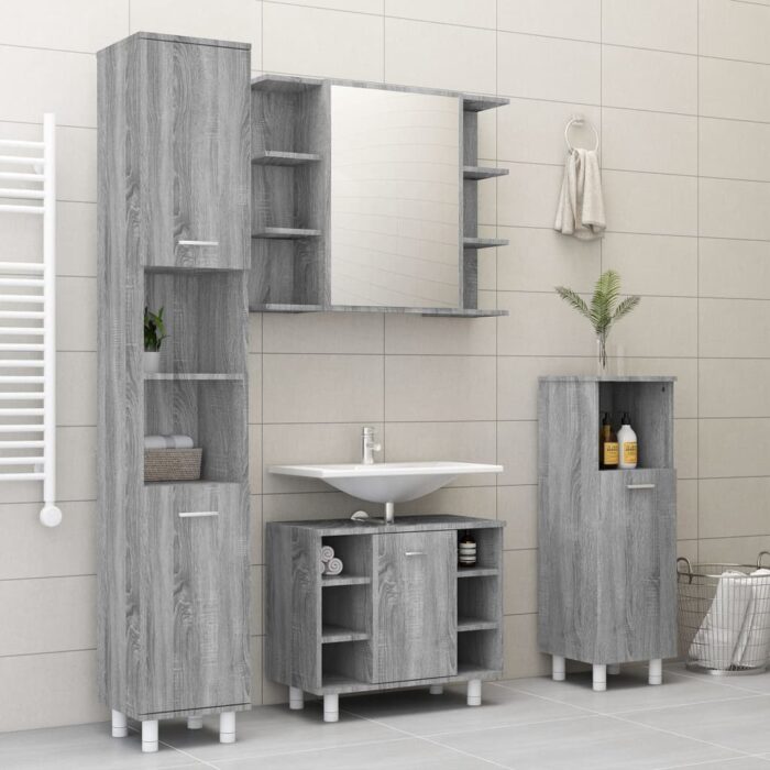 Armoire à miroir de salle de bain Sonoma gris 80x20,5x64cm Bois – Image 6