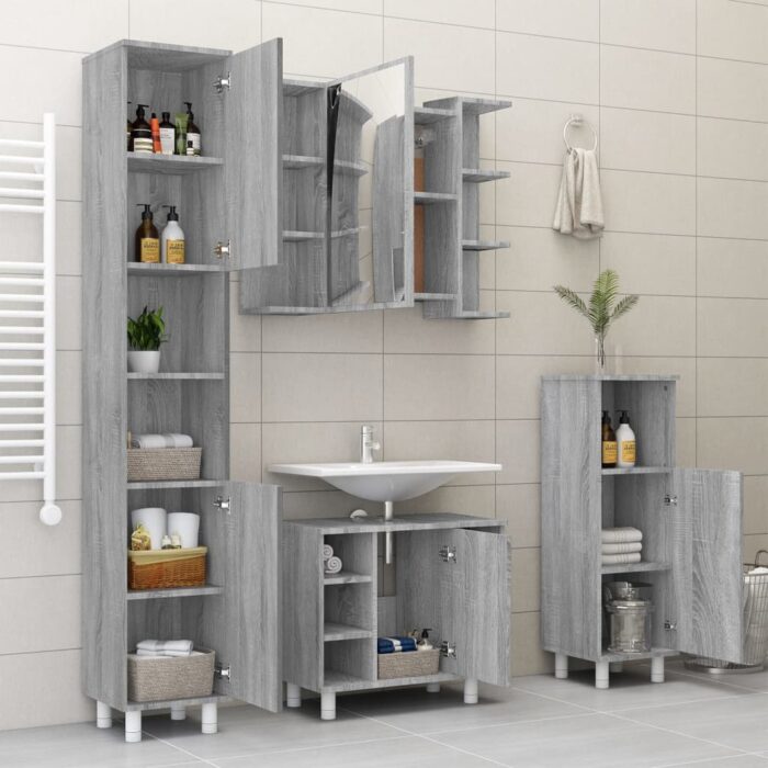 Armoire à miroir de salle de bain Sonoma gris 80x20,5x64cm Bois – Image 7