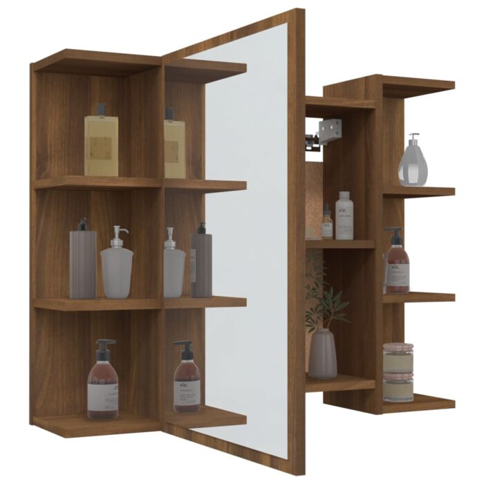 Armoire à miroir de salle de bain Chêne brun 80x20,5x64 cm Bois – Image 2