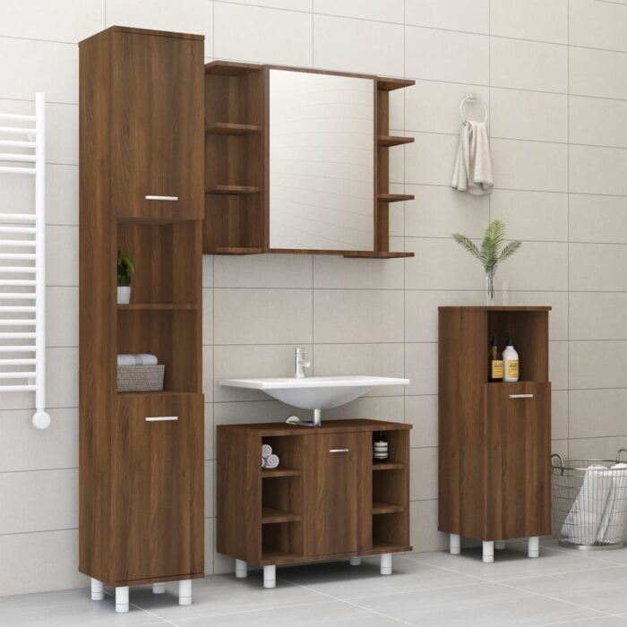 Armoire à miroir de salle de bain Chêne brun 80x20,5x64 cm Bois – Image 6