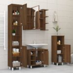 Armoire à miroir de salle de bain Chêne brun 80x20,5x64 cm Bois – Image 7