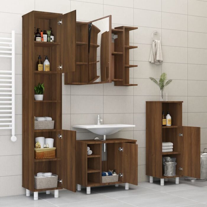Armoire à miroir de salle de bain Chêne brun 80x20,5x64 cm Bois – Image 7