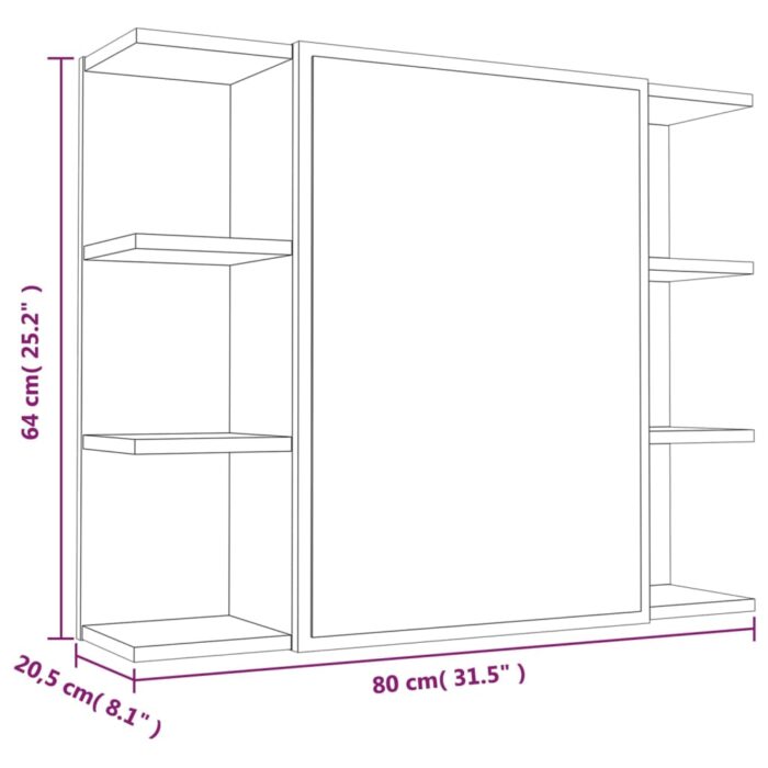Armoire à miroir de salle de bain Chêne brun 80x20,5x64 cm Bois – Image 9