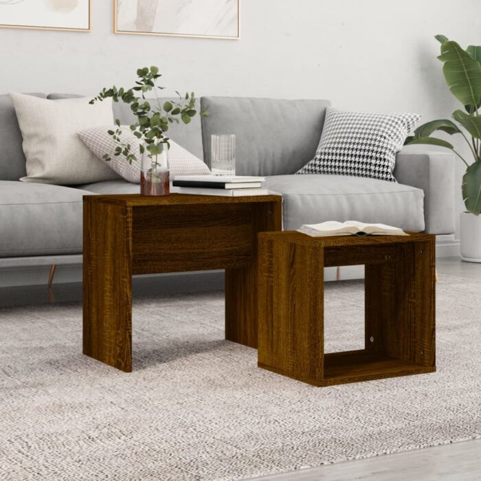 Tables basses gigognes 2 pcs chêne marron bois d'ingénierie – Image 1