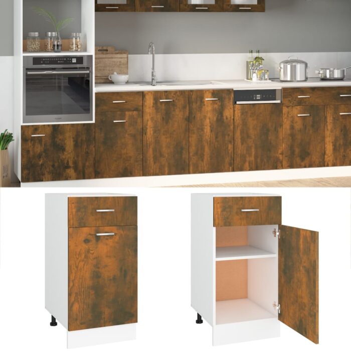 Armoire de plancher à tiroir Chêne fumé 40x46x81,5 cm Bois – Image 1