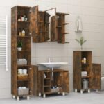 Armoire de bain Chêne fumé 30x30x95 cm Bois d'ingénierie – Image 2