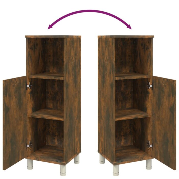 Armoire de bain Chêne fumé 30x30x95 cm Bois d'ingénierie – Image 7