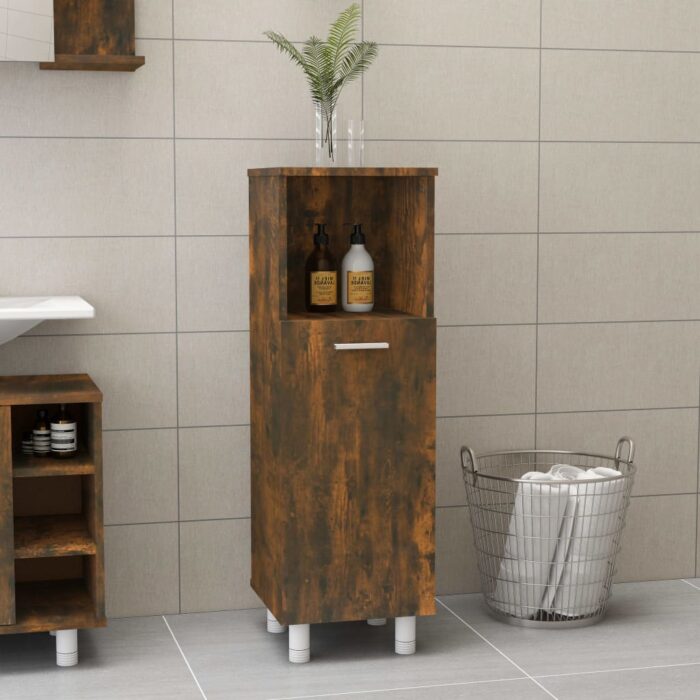 Armoire de bain Chêne fumé 30x30x95 cm Bois d'ingénierie – Image 1