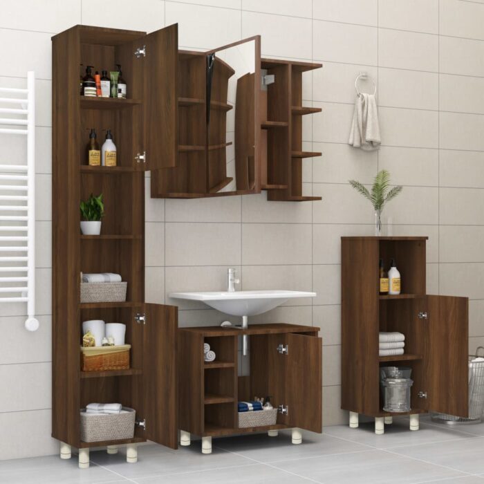 Armoire de bain Chêne marron 30x30x95 cm Bois d'ingénierie – Image 2