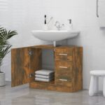 Armoire de lavabo Chêne fumé 63x30x54 cm Bois d'ingénierie – Image 4