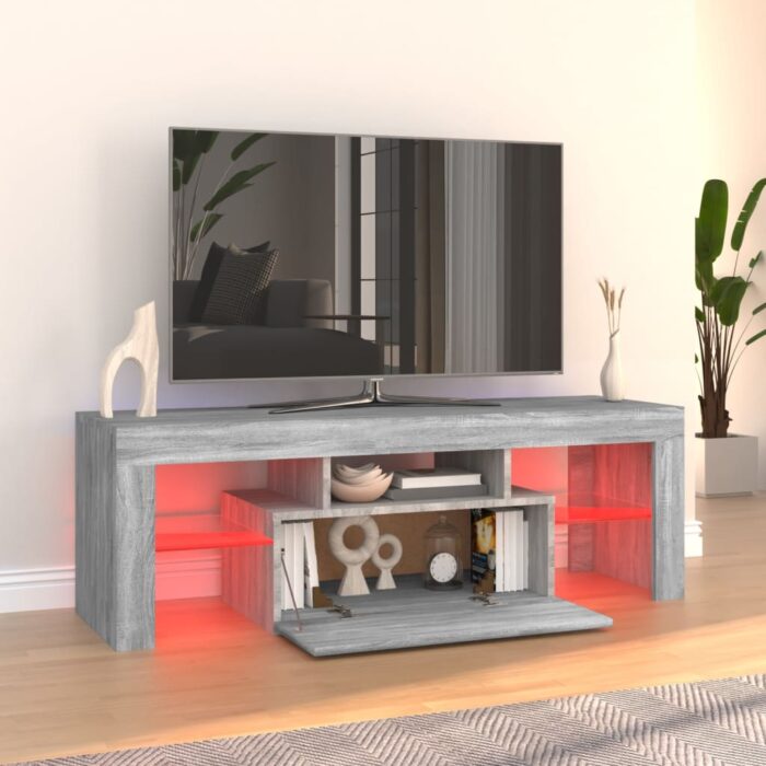 Meuble TV avec lumières LED sonoma gris 120x35x40 cm – Image 8