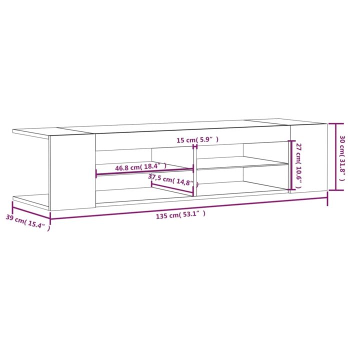 Meuble TV avec lumières LED chêne marron 135x39x30 cm – Image 11