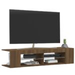 Meuble TV avec lumières LED chêne marron 135x39x30 cm – Image 4