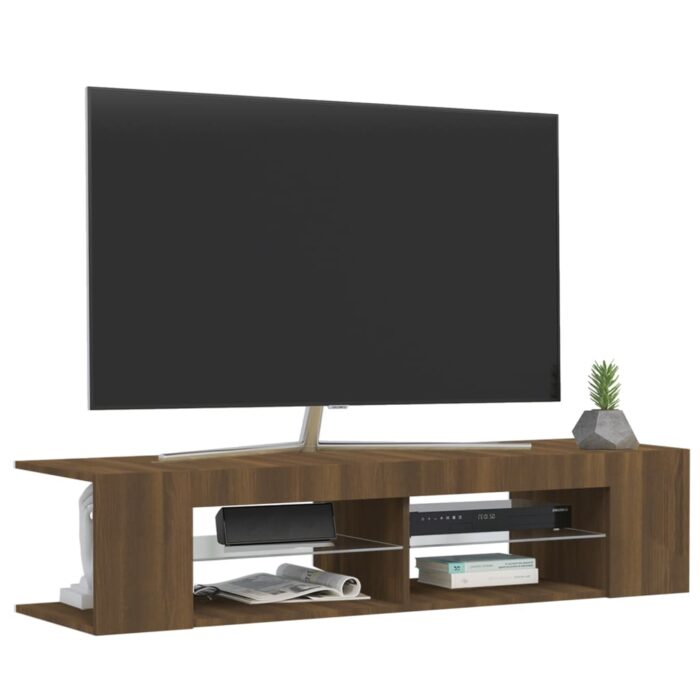 Meuble TV avec lumières LED chêne marron 135x39x30 cm – Image 4