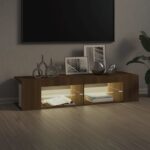 Meuble TV avec lumières LED chêne marron 135x39x30 cm – Image 5