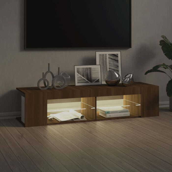 Meuble TV avec lumières LED chêne marron 135x39x30 cm – Image 5