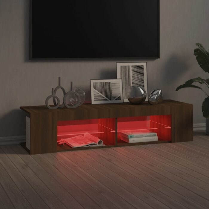 Meuble TV avec lumières LED chêne marron 135x39x30 cm – Image 6