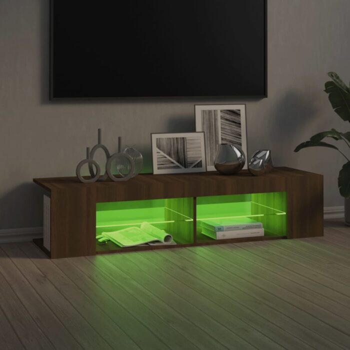 Meuble TV avec lumières LED chêne marron 135x39x30 cm – Image 7