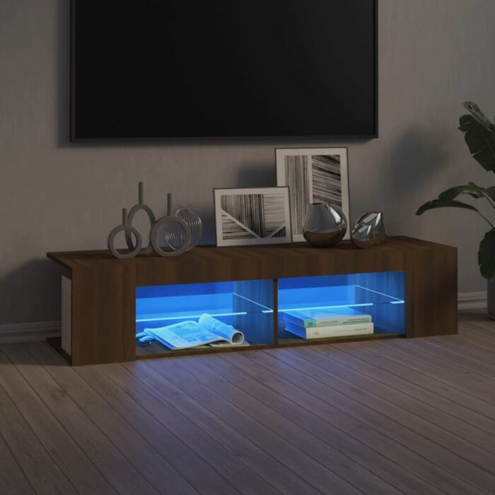 Meuble TV avec lumières LED chêne marron 135x39x30 cm – Image 1
