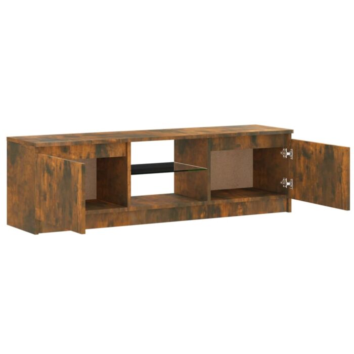 Meuble TV avec lumières LED chêne fumé 120x30x35,5 cm – Image 7