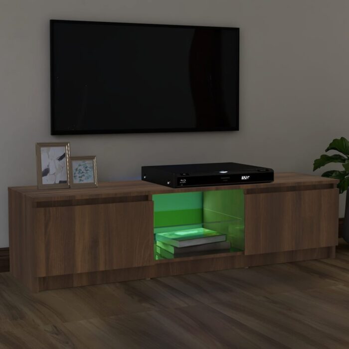 Meuble TV avec lumières LED chêne marron 120x30x35,5 cm – Image 2