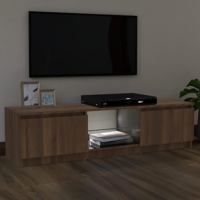 Meuble TV avec lumières LED chêne marron 120x30x35,5 cm – Image 3