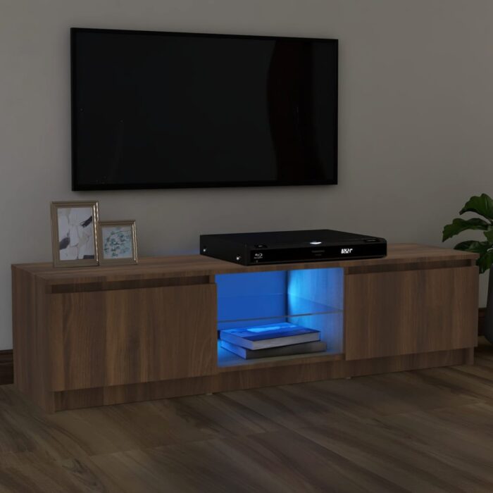 Meuble TV avec lumières LED chêne marron 120x30x35,5 cm – Image 1