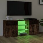 Meuble TV avec lumières LED Chêne fumé 120x30x50 cm – Image 2