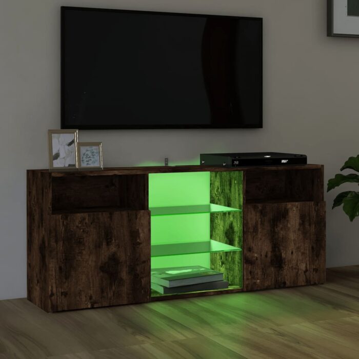 Meuble TV avec lumières LED Chêne fumé 120x30x50 cm – Image 2