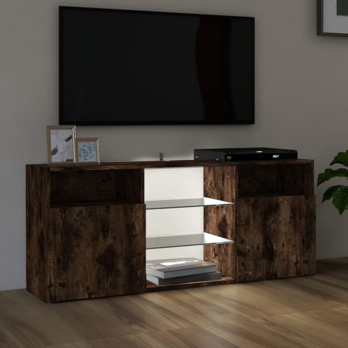 Meuble TV avec lumières LED Chêne fumé 120x30x50 cm – Image 3