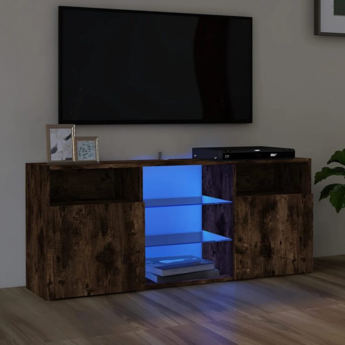 Meuble TV avec lumières LED Chêne fumé 120x30x50 cm – Image 1