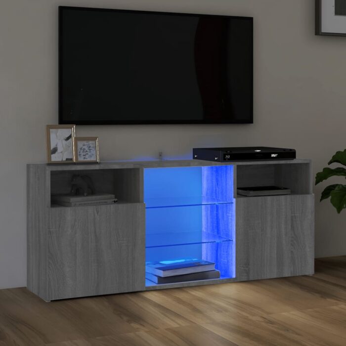 Meuble TV avec lumières LED Sonoma gris 120x30x50 cm – Image 1