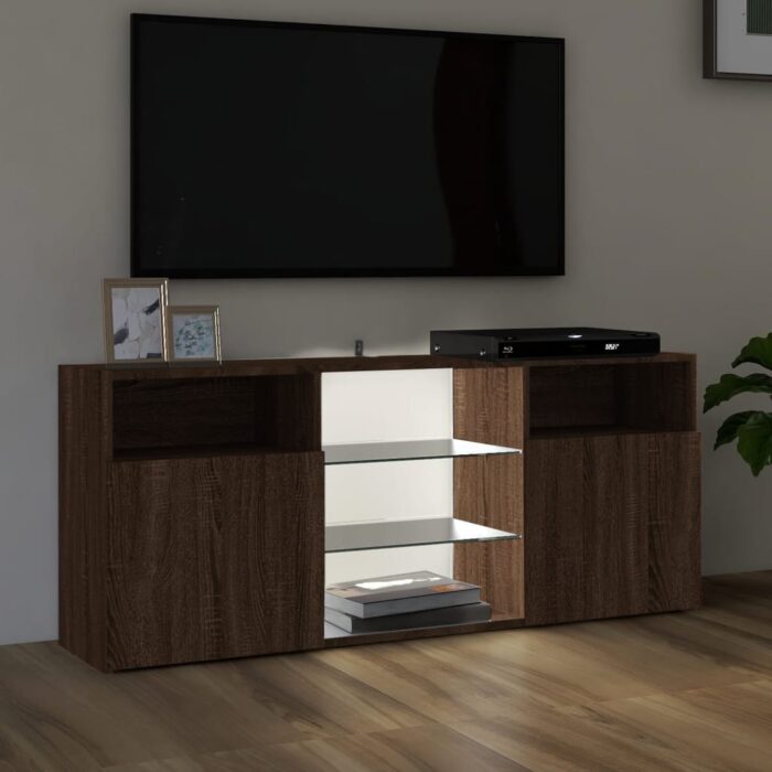 Meuble TV avec lumières LED Chêne marron 120x30x50 cm – Image 3