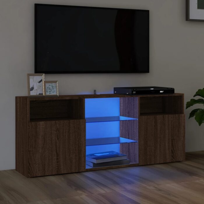 Meuble TV avec lumières LED Chêne marron 120x30x50 cm – Image 1