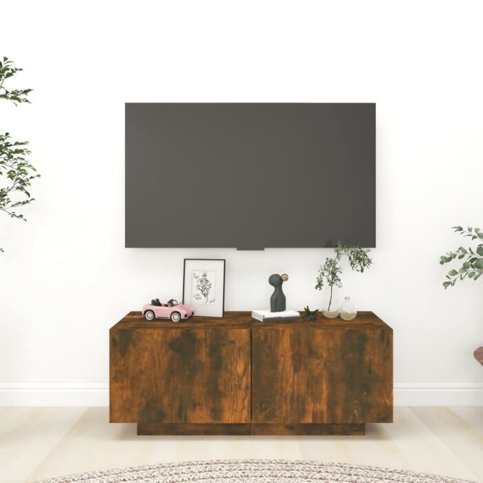 Meuble TV Chêne fumé 100x35x40 cm Bois d'ingénierie – Image 1