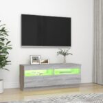 Meuble TV avec lumières LED sonoma gris 100x35x40 cm – Image 2