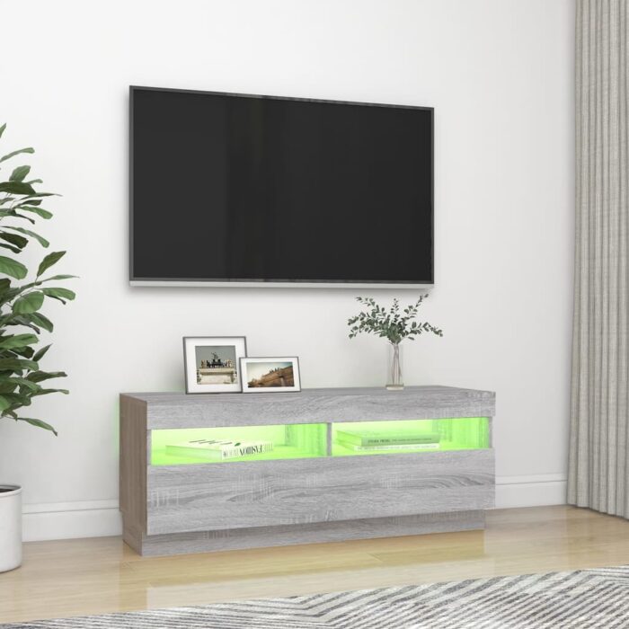 Meuble TV avec lumières LED sonoma gris 100x35x40 cm – Image 2