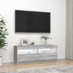 Meuble TV avec lumières LED sonoma gris 100x35x40 cm – Image 3