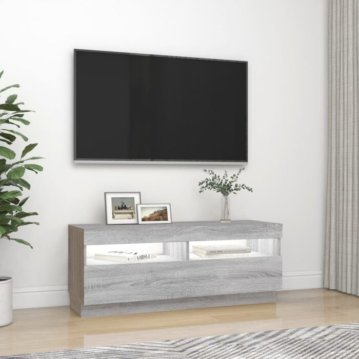 Meuble TV avec lumières LED sonoma gris 100x35x40 cm – Image 3