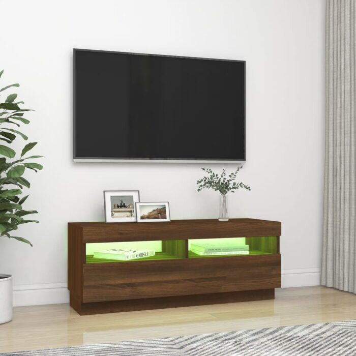 Meuble TV avec lumières LED chêne marron 100x35x40 cm – Image 2
