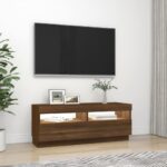 Meuble TV avec lumières LED chêne marron 100x35x40 cm – Image 3