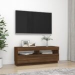 Meuble TV avec lumières LED chêne marron 100x35x40 cm – Image 4