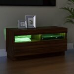 Meuble TV avec lumières LED chêne marron 80x35x40 cm – Image 2